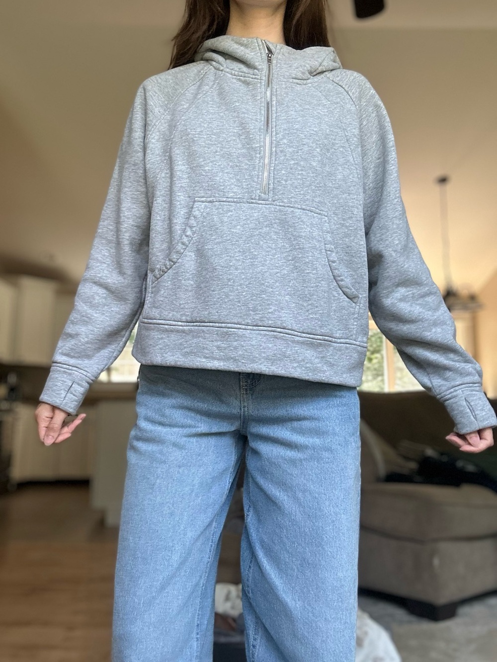 Light Gray Half‑Zip Hooded Sweatshirt